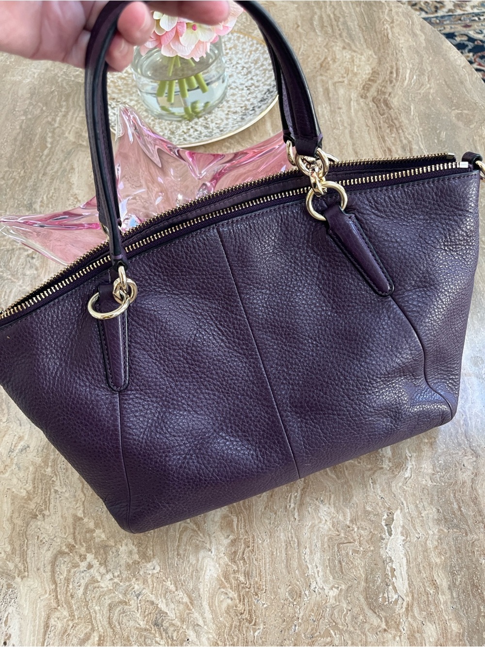 COACH Pebbled Leather Shoulder Tote in Plum - Picture 4 of 9